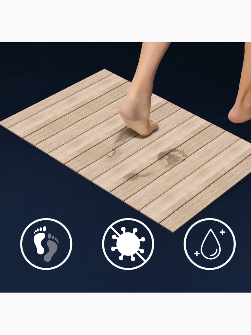 Alfombra de Baño Calista Ultra-Absorbente Efecto Madera Beige - Kiabi