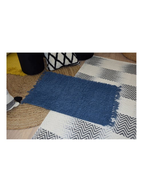 Alfombra de baño de algodón lisa con flecos - Kiabi