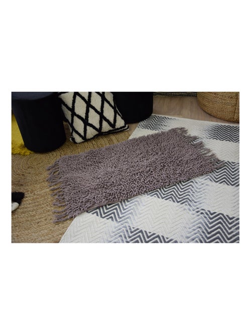 Alfombra de baño de algodón lisa con flecos - Kiabi