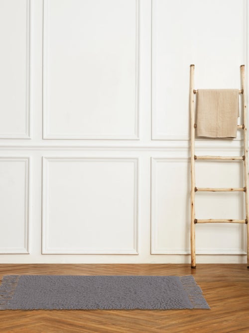 Alfombra de baño de algodón lisa con flecos - Kiabi