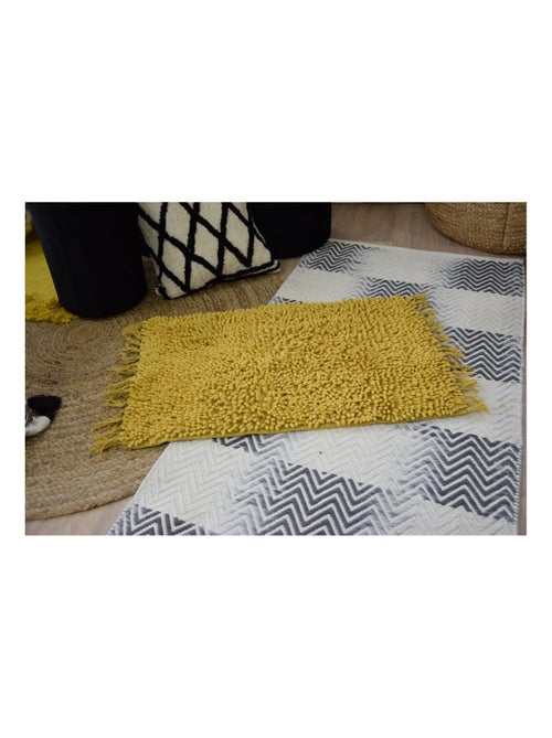 Alfombra de baño de algodón lisa con flecos - Kiabi