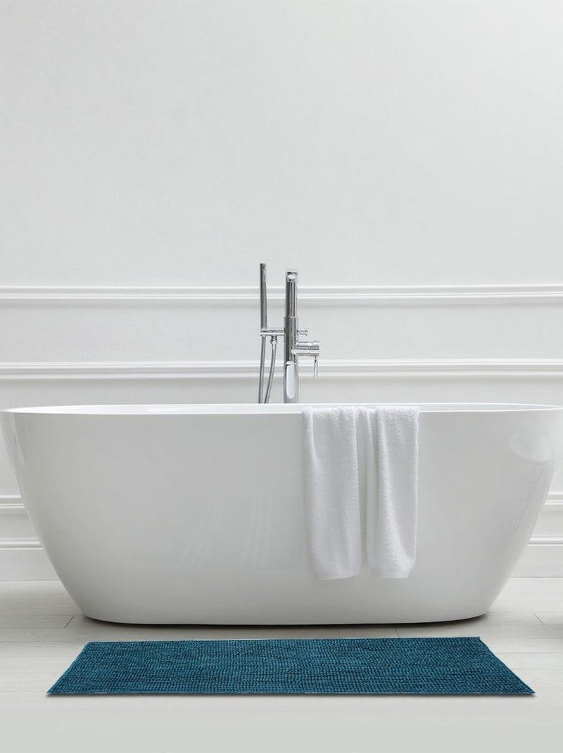 Alfombra de baño de chenilla de 60 x 180 cm, de poliéster liso Azul petróleo - Kiabi