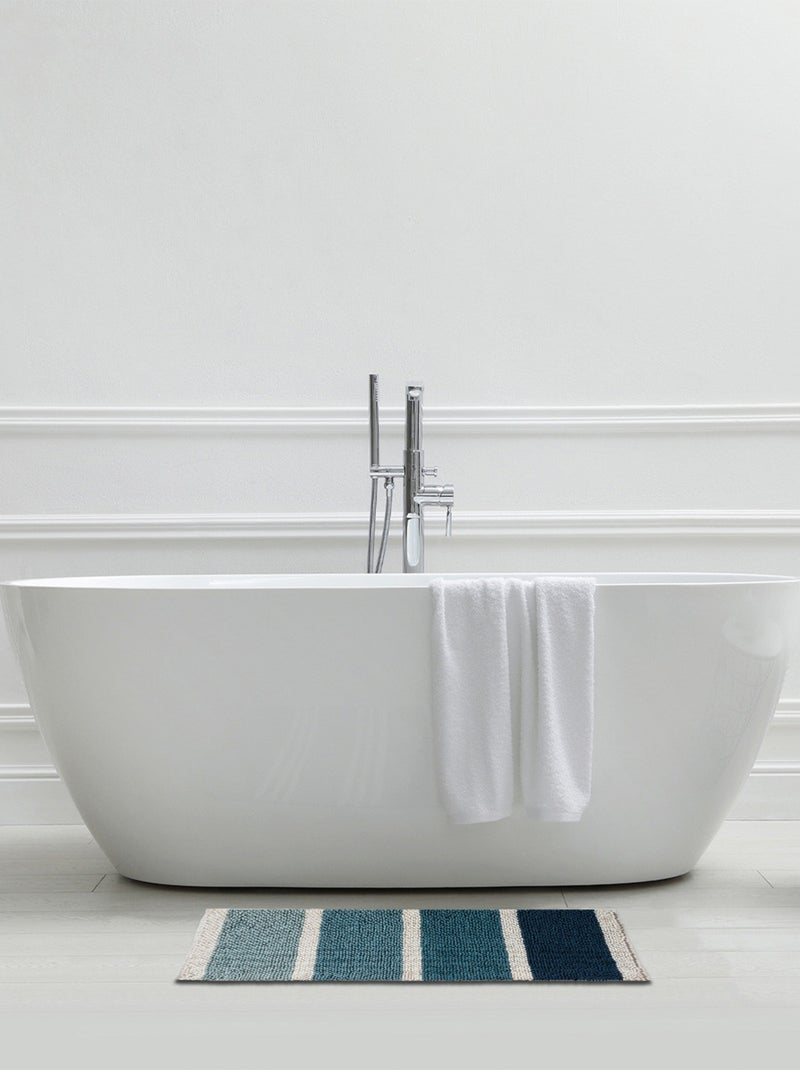 Alfombra de baño decorativa a rayas de polialgodón Azul - Kiabi