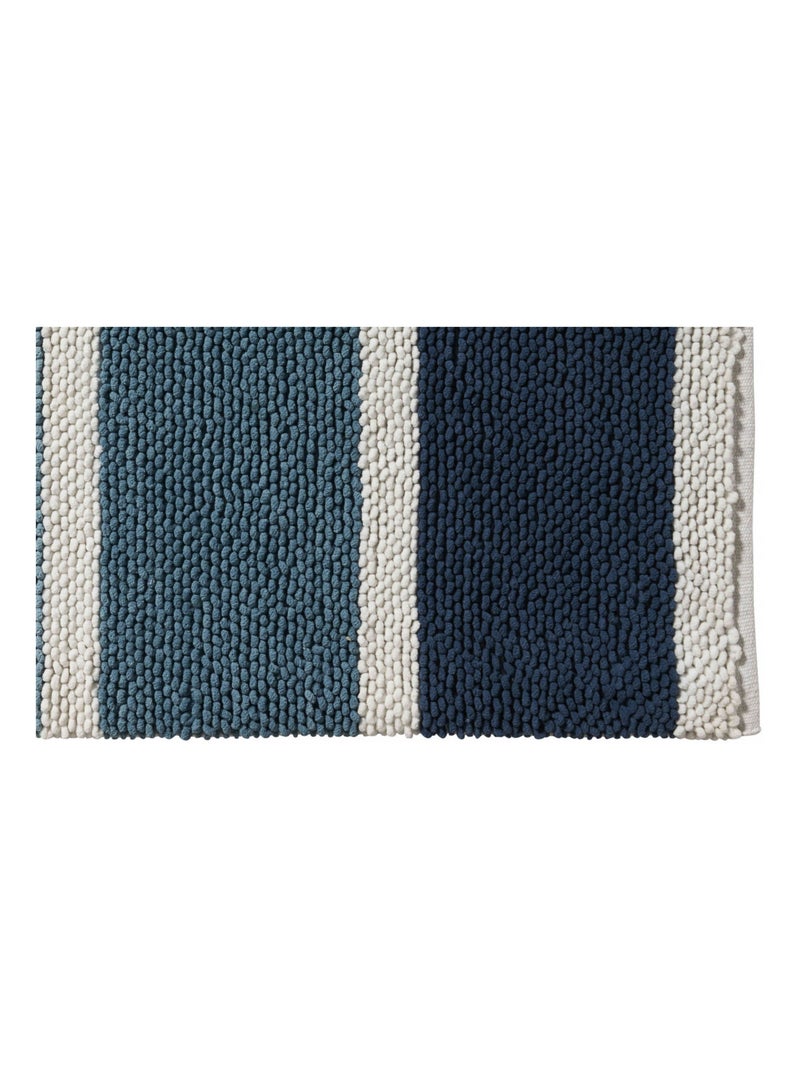 Alfombra de baño decorativa a rayas de polialgodón Azul - Kiabi