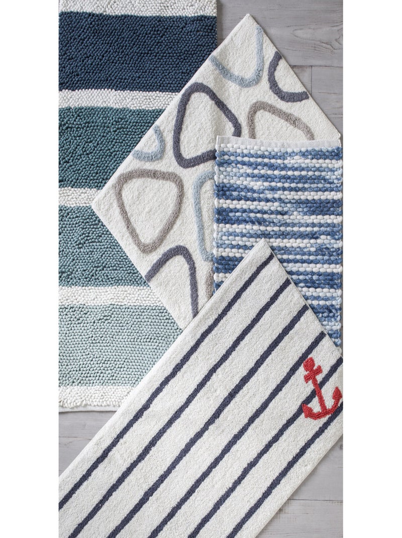 Alfombra de baño decorativa a rayas de polialgodón Azul - Kiabi