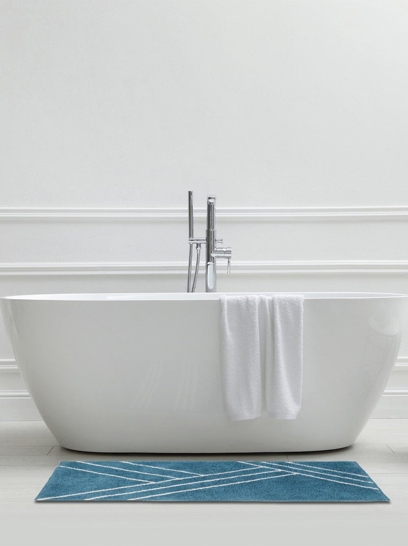 Alfombra de baño decorativa geométrica de algodón Azul - Kiabi