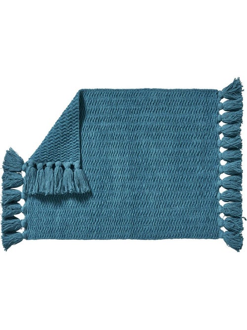 Alfombra de baño decorativa lisa con pompones de algodón chenilla - Kiabi