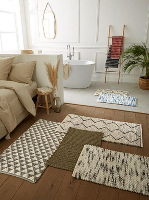 Alfombra de baño en zigzag de 60 x 120 cm, de polialgodón - Kiabi