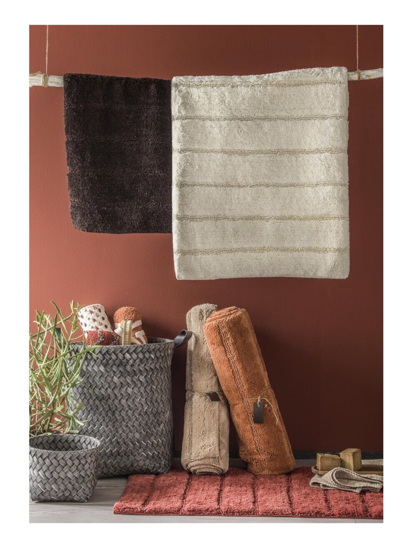 Alfombra de baño rectangular de algodón liso Marrón oscuro - Kiabi