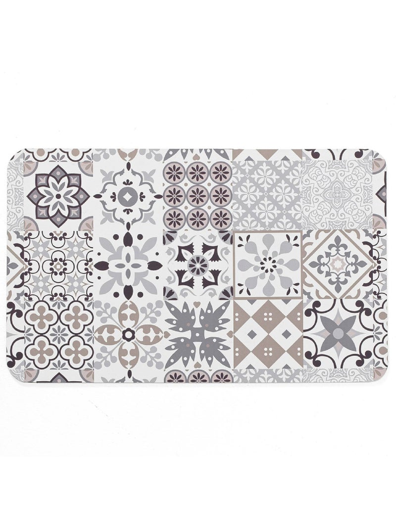 Alfombra de Baño Salou Ultra Absorbente Efecto Mosaico de Azulejos Beige - Kiabi
