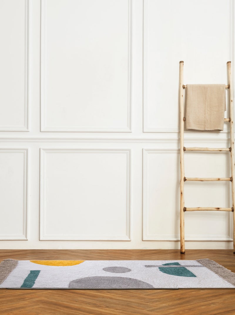 Alfombra de estar Guy Levasseur en algodón con flecos – 60x120 cm Blanco - Kiabi