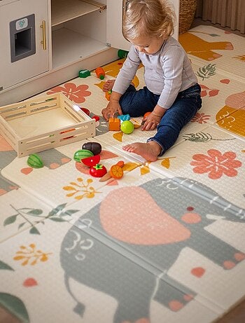 Alfombra de juego plegable doble cara 180x120 de espuma xpe con elefantes y suave bebe para