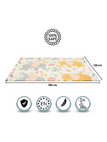 Alfombra de juego plegable doble cara 180x120 de espuma xpe con elefantes y suave bebe para