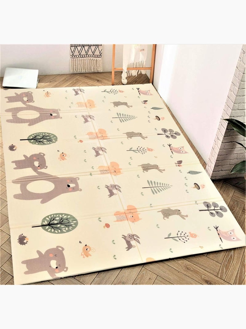Alfombra de Juegos Bebé XXL 200x180cm- Plegable, Reversible e Impermeable - Espuma XPE Blanco Gris claro Azul - Kiabi