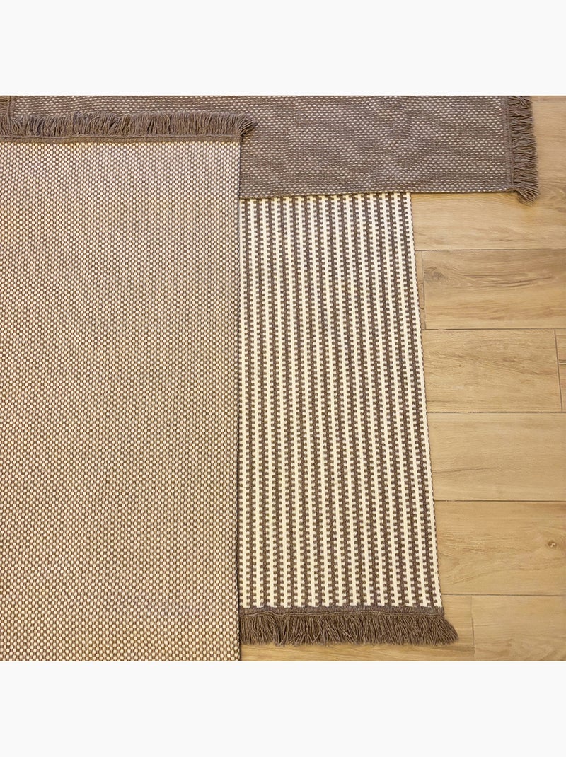 Alfombra de lana y algodón con estampado gráfico a rayas Beige claro - Kiabi