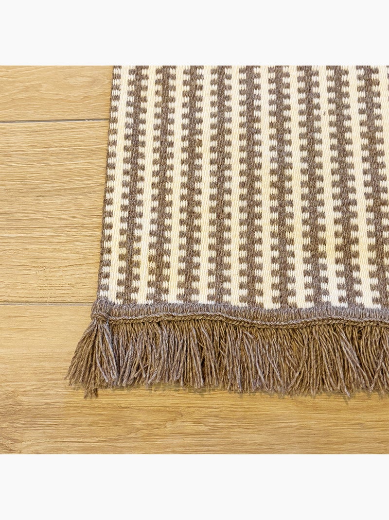Alfombra de lana y algodón con estampado gráfico a rayas Beige claro - Kiabi