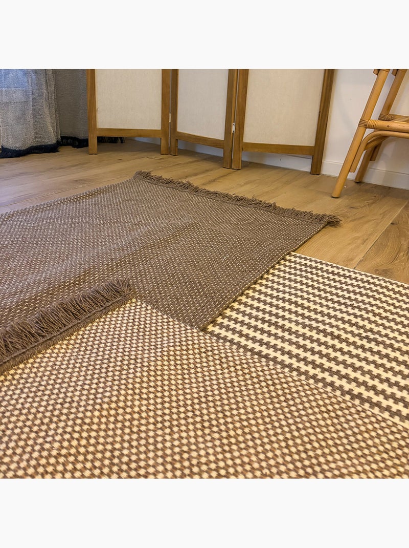 Alfombra de lana y algodón con motivos geométricos Beige claro - Kiabi