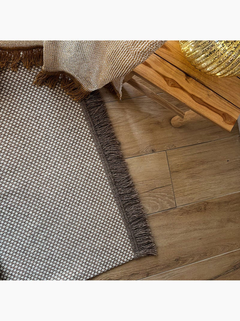 Alfombra de lana y algodón con motivos geométricos Beige claro - Kiabi