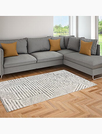 Alfombra de salón de algodón tejido JIVE geométrica retro 140 x 200 cm – Future Home