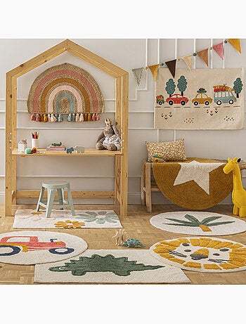 Alfombra de salón de yute arcoíris redonda con borlas de colores 72 x 52 cm – Future Home