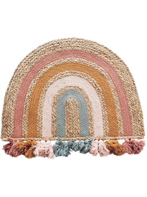 Alfombra de salón de yute arcoíris redonda con borlas de colores 72 x 52 cm – Future Home - Kiabi Alfombra de salón de yute arcoíris redonda con borlas de colores 72 x 52 cm – Future Home - Kiabi