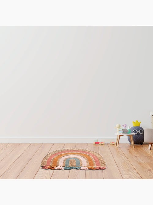 Alfombra de salón de yute arcoíris redonda con borlas de colores 72 x 52 cm – Future Home - Kiabi Alfombra de salón de yute arcoíris redonda con borlas de colores 72 x 52 cm – Future Home - Kiabi
