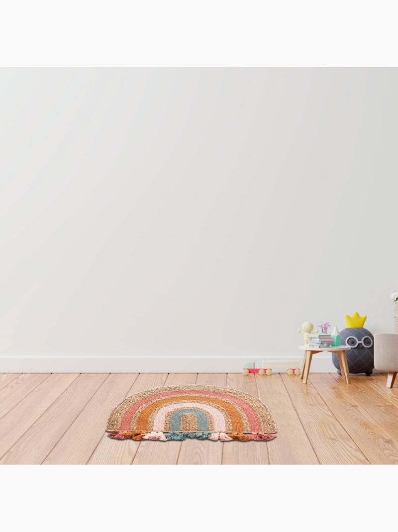 Alfombra de salón de yute arcoíris redonda con borlas de colores 72 x 52 cm – Future Home Multicolor - Kiabi