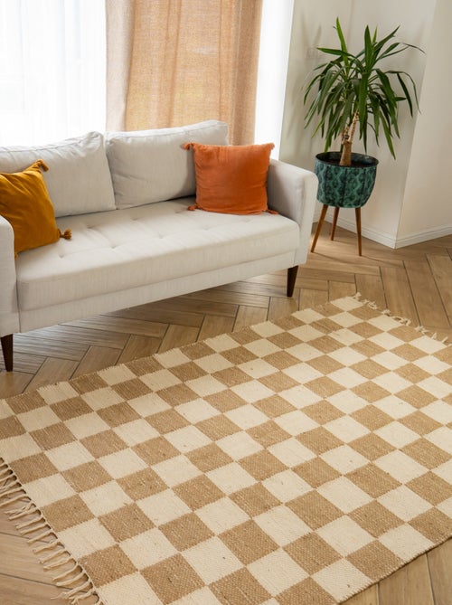 Alfombra decorativa damero 140x200 cm yute y algodón con flecos Future Home - Kiabi Alfombra decorativa damero 140x200 cm yute y algodón con flecos Future Home - Kiabi
