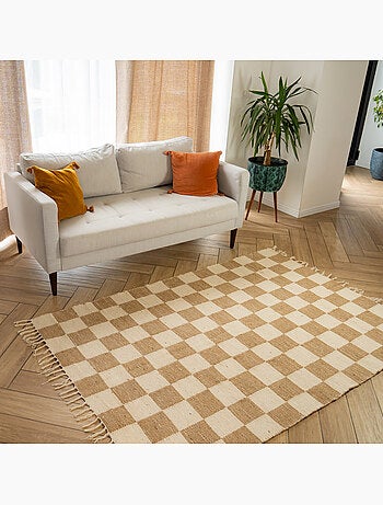 Alfombra decorativa damero 140x200 cm yute y algodón con flecos Future Home