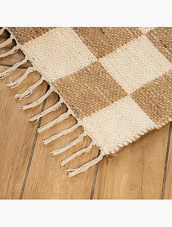 Alfombra decorativa damero 140x200 cm yute y algodón con flecos Future Home