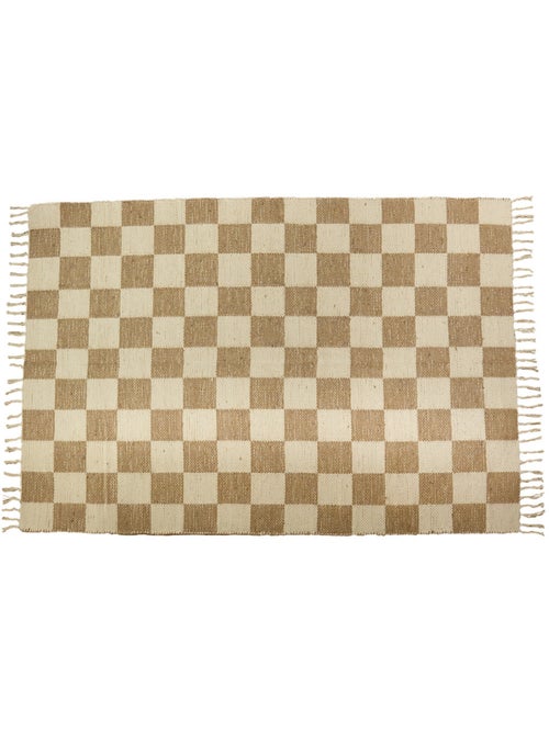 Alfombra decorativa damero 140x200 cm yute y algodón con flecos Future Home - Kiabi Alfombra decorativa damero 140x200 cm yute y algodón con flecos Future Home - Kiabi