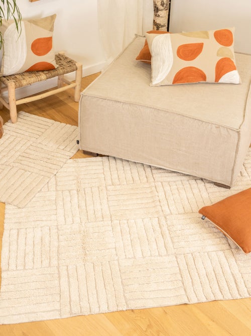Alfombra decorativa de algodón con rayas cruzadas - Kiabi Alfombra decorativa de algodón con rayas cruzadas - Kiabi