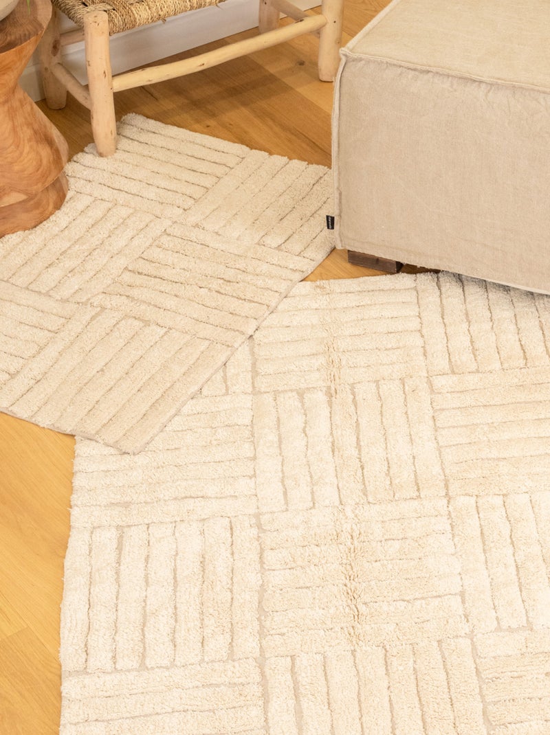 Alfombra decorativa de algodón con rayas cruzadas Crudo - Kiabi