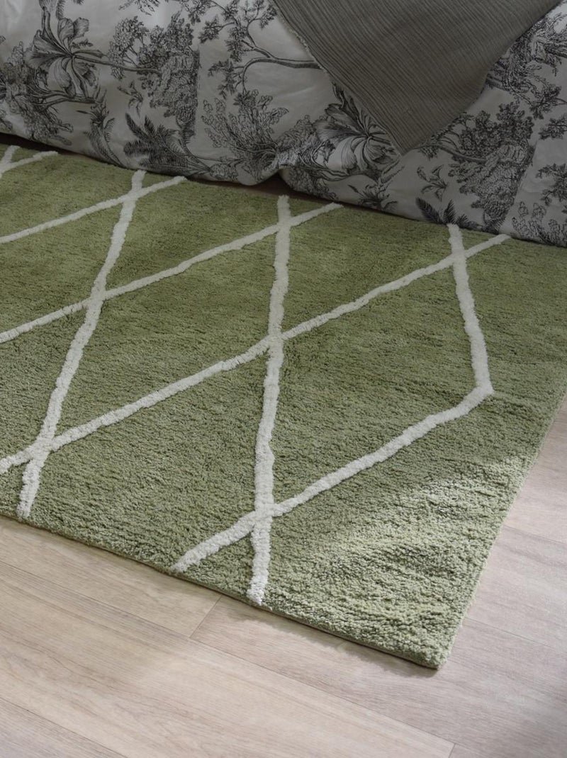 Alfombra decorativa estilo bereber tuftada en algodón 100x150 cm – BALTE – Future Home Verde caqui - Kiabi