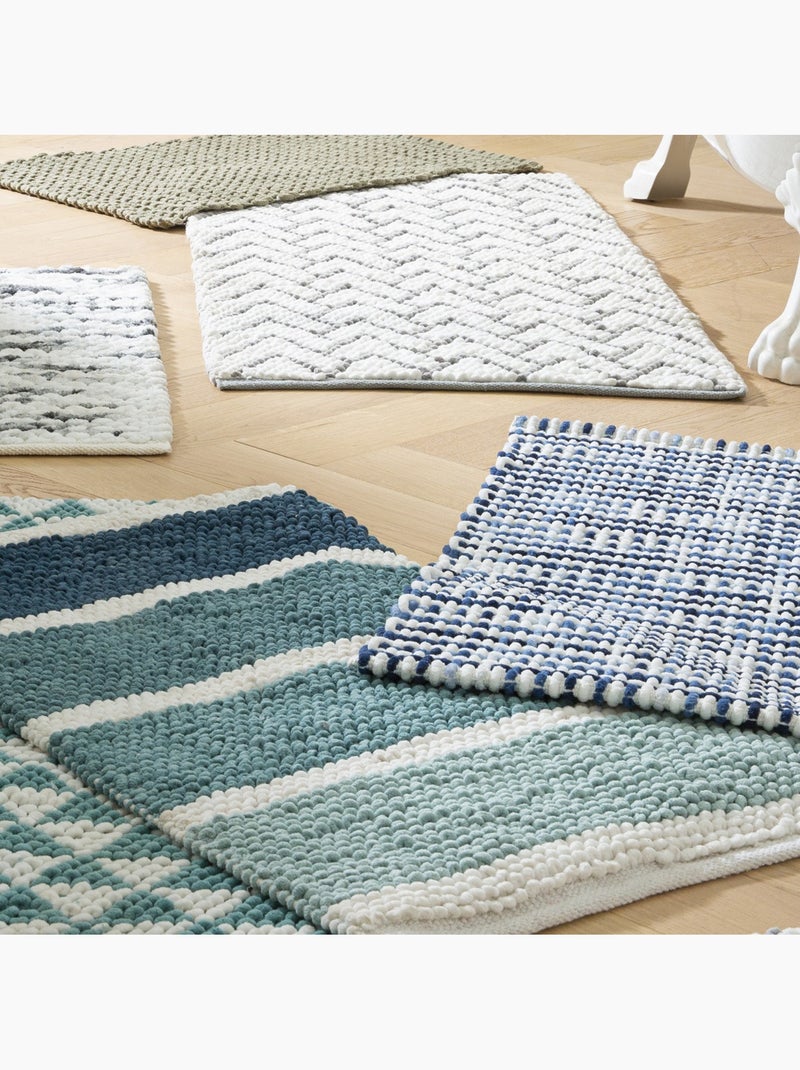 Alfombra decorativa reversible a cuadros en policotón 50 x 80 cm – Guy Levasseur Azul Blanco - Kiabi
