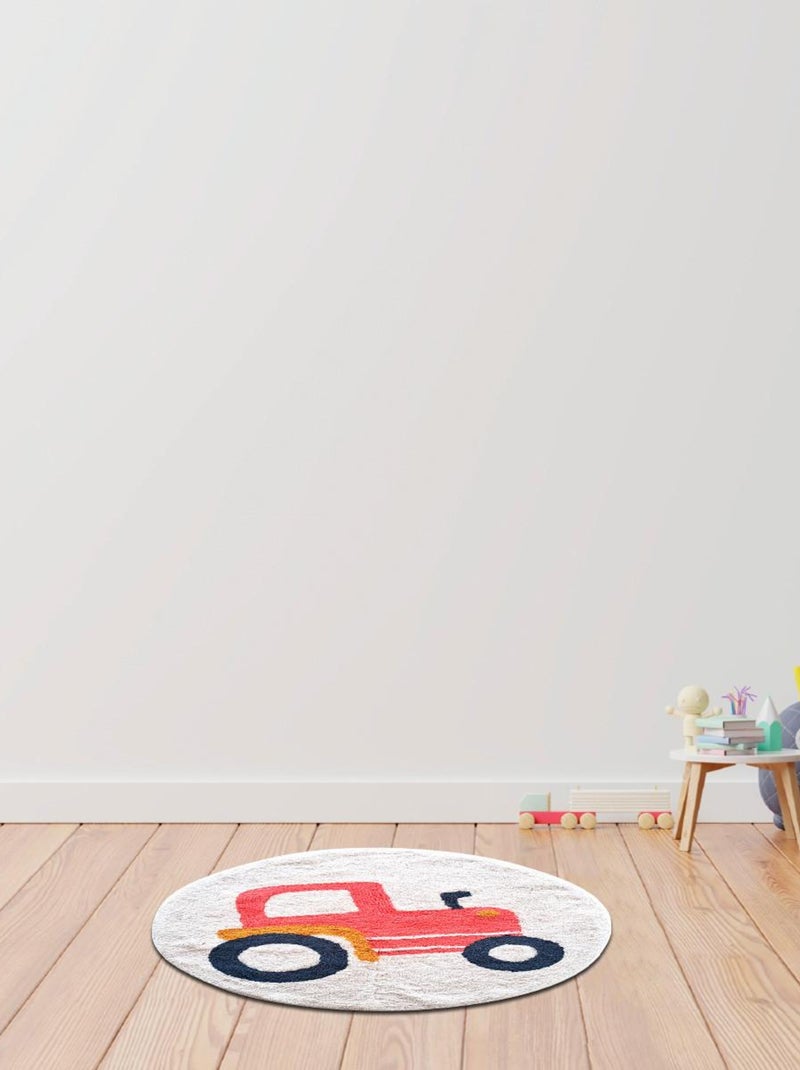 Alfombra infantil – algodón tufté redonda con tractor – VEHICULES – Future Home Blanco - Kiabi