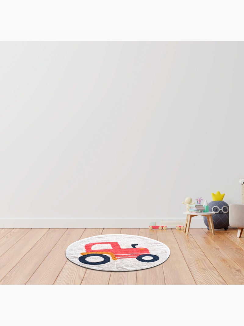 Alfombra infantil – algodón tufté redonda con tractor – VEHICULES – Future Home Blanco Rojo - Kiabi