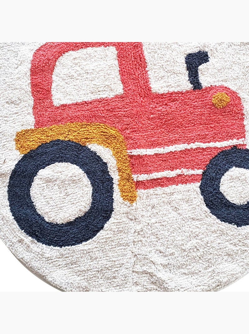 Alfombra infantil – algodón tufté redonda con tractor – VEHICULES – Future Home Blanco Rojo - Kiabi