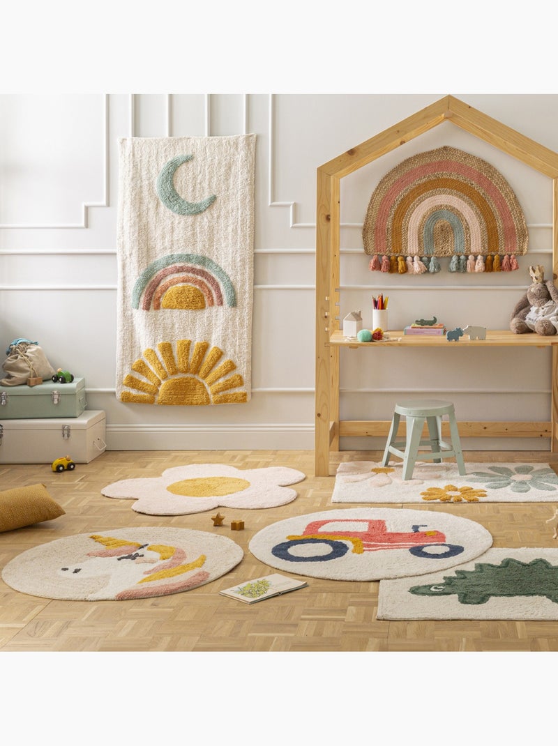 Alfombra infantil – algodón tufté redonda con tractor – VEHICULES – Future Home Blanco Rojo - Kiabi
