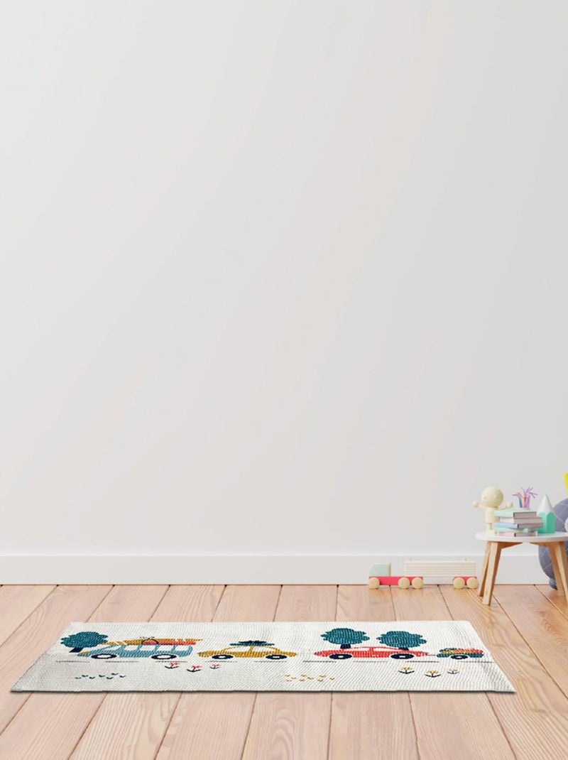 Alfombra infantil – lona de algodón estampada con coches 60x90 cm – VEHICULES – Future Home Blanco - Kiabi