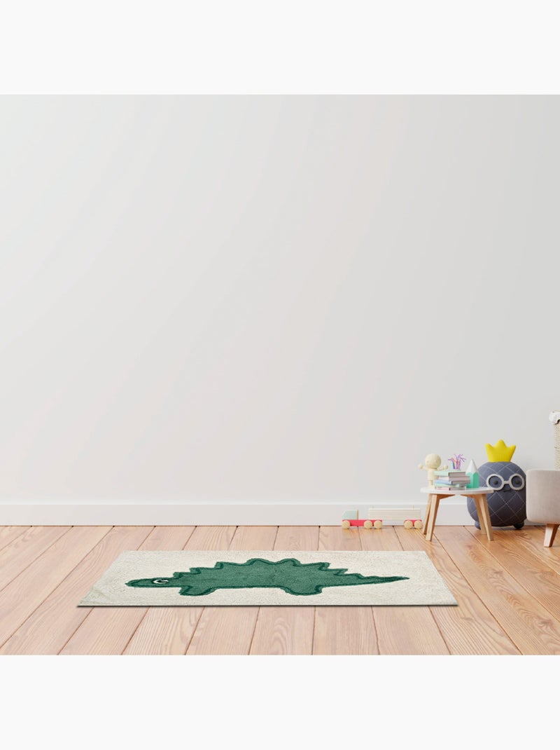 Alfombra infantil rectangular 60 x 90 cm algodón tufté motivo de dinosaurio - Future Home Blanco Verde Azul - Kiabi