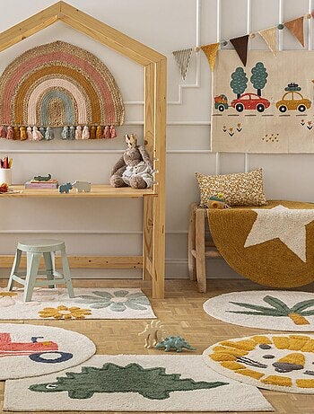 Alfombra infantil redonda con diseño de palmera, de algodón