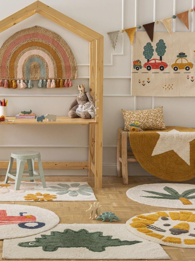 Alfombra infantil redonda con diseño de palmera, de algodón Blanco - Kiabi