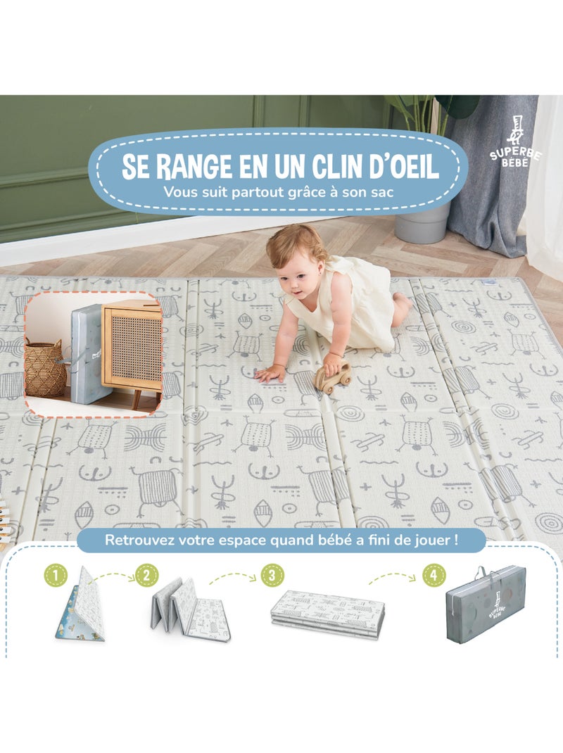 Alfombra plegable bebés, espuma, reversible e impermeable 180 x 120 x 1 PTEROGLYPHE | SUPERBE BEBE Marrón - Kiabi
