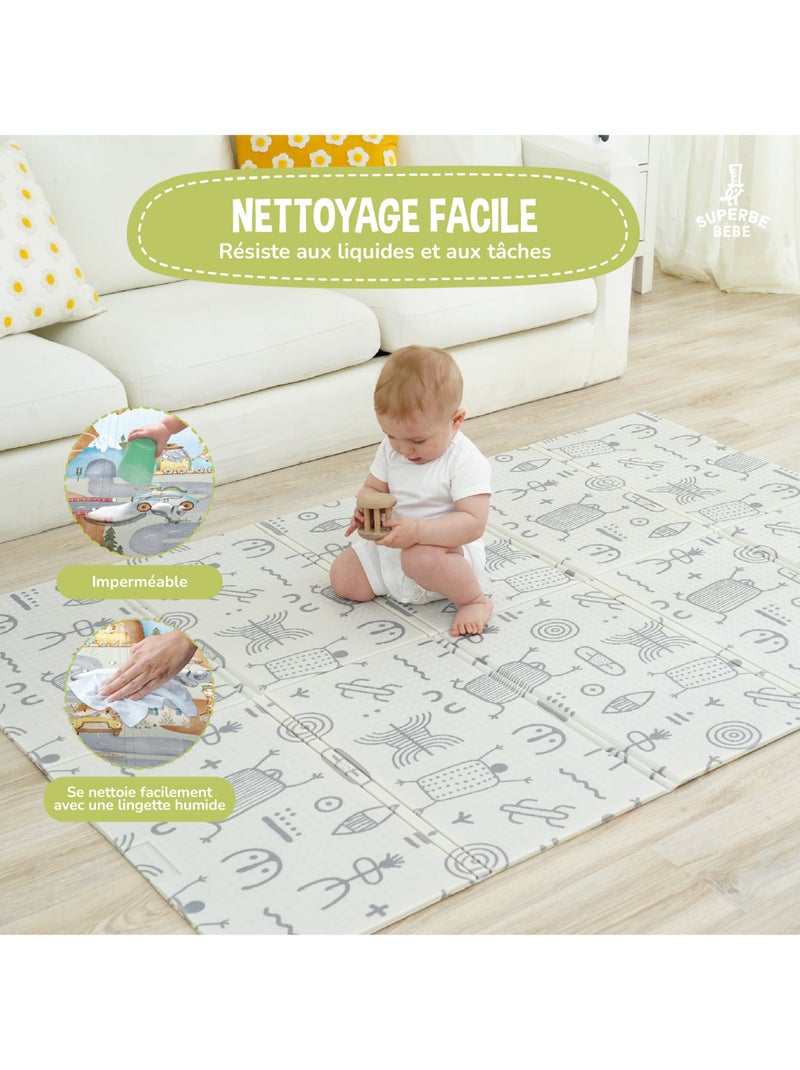 Alfombra plegable bebés, espuma, reversible e impermeable 180 x 120 x 1 PTEROGLYPHE | SUPERBE BEBE Marrón - Kiabi