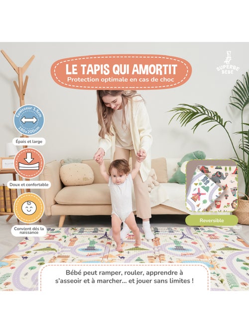 Alfombra plegable bebés, espuma, reversible e impermeable 200 x 180 x 1,5 MONUMENTS | SUPERBE BEBE - Kiabi