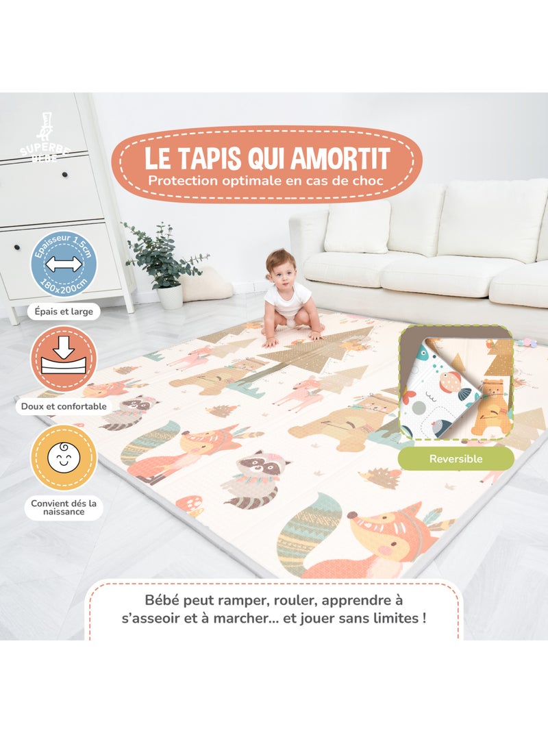 Alfombra plegable bebés, reversible e impermeable, de espuma - 180 x 120 x 1 - INDIANS| SUPERBE BEBE Beige - Kiabi