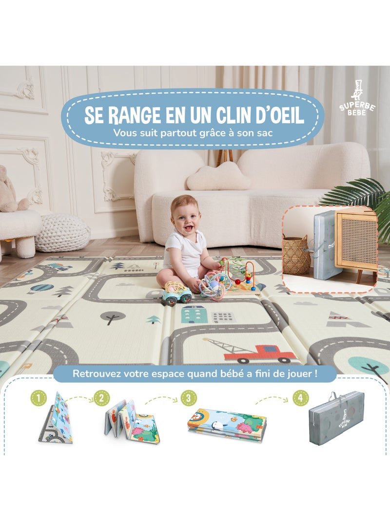 Alfombra plegable bebés, reversible e impermeable, de espuma - 180 x 150 x 1 - SEA | SUPERBE BEBE Azul ultramar - Kiabi