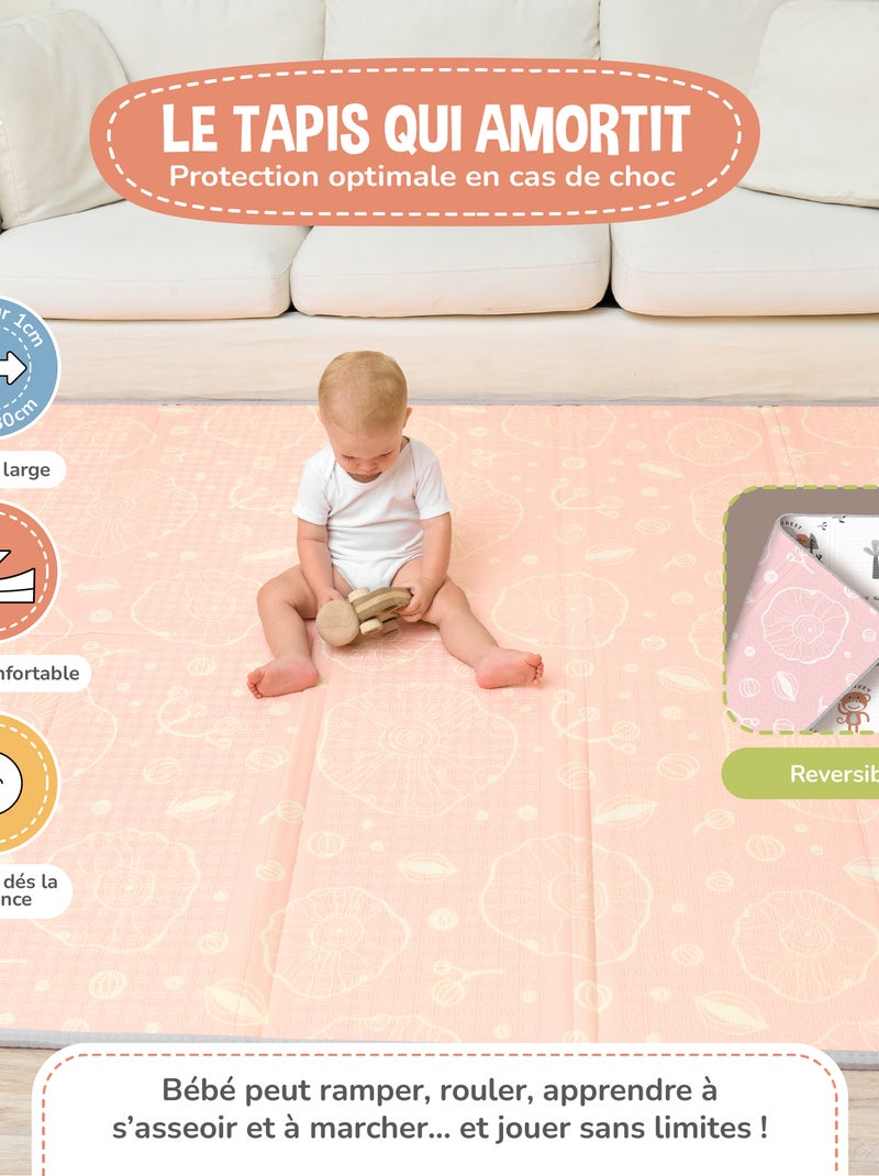 Alfombra plegable bebés, reversible e impermeable, espuma - 200 x 180 x 1,5 - BOAT | SUPERBE BEBE Blanco Verde claro Azul - Kiabi