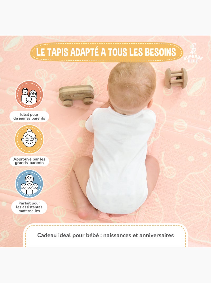 Alfombra plegable bebés, reversible e impermeable, espuma - 200 x 180 x 1,5 - BOAT | SUPERBE BEBE Blanco Verde claro Azul - Kiabi